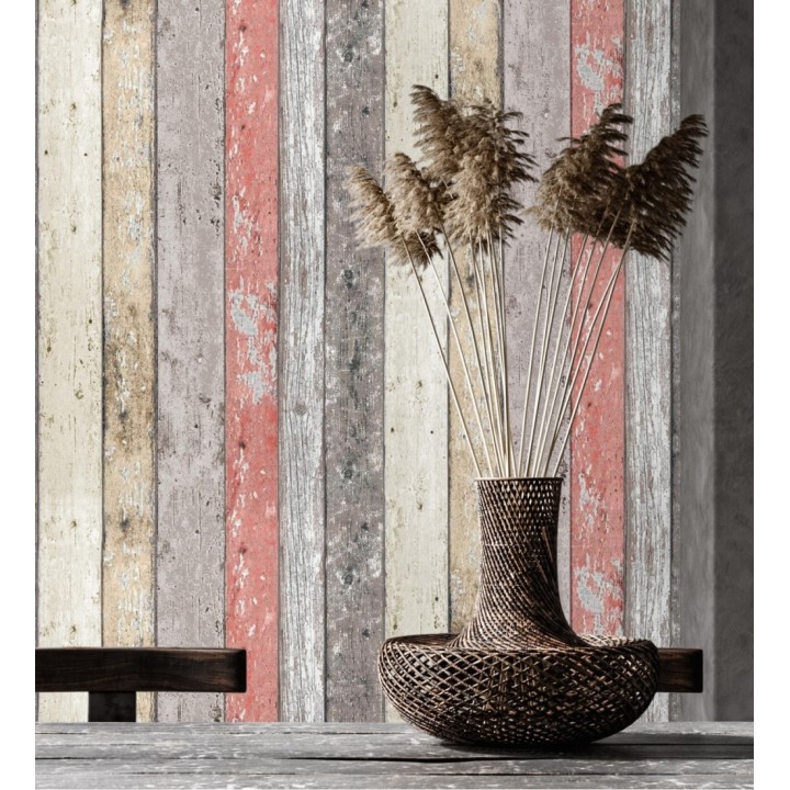 Papel pintado madera decapada tono coral estilo rústico - Madeira 3 453166