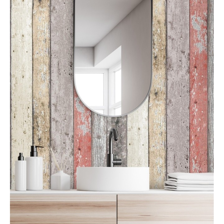 Papel pintado madera decapada tono coral estilo rústico - Madeira 3 453166