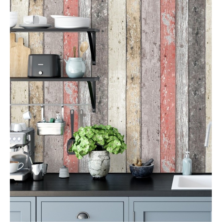 Papel pintado madera decapada tono coral estilo rústico - Madeira 3 453166