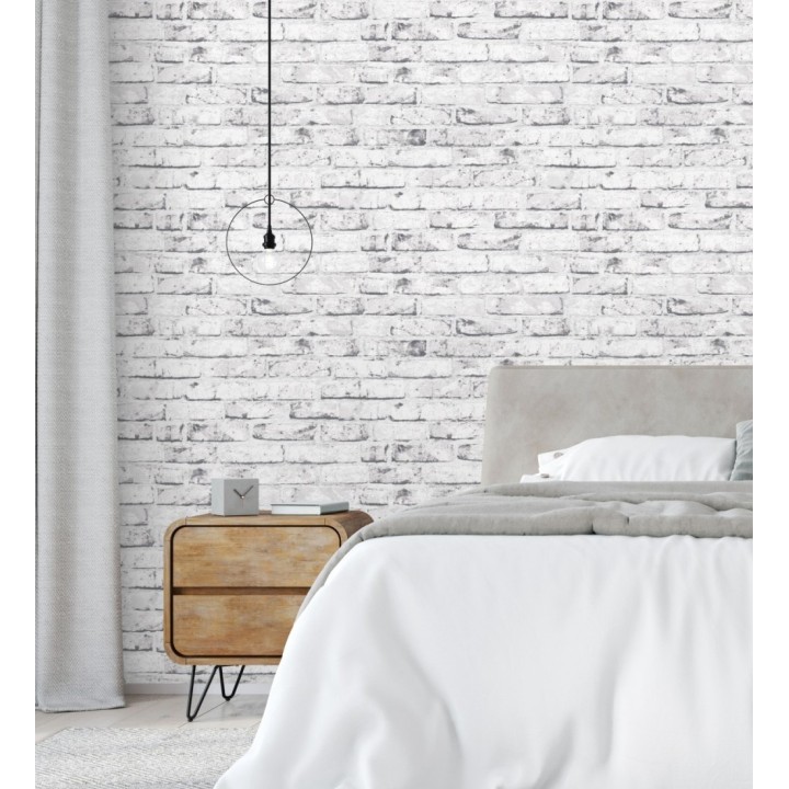 Papel pintado imitación ladrillo blanco vinílico con textura - Nevada 453171