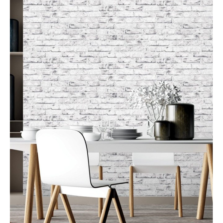 Papel pintado imitación ladrillo blanco vinílico con textura - Nevada 453171