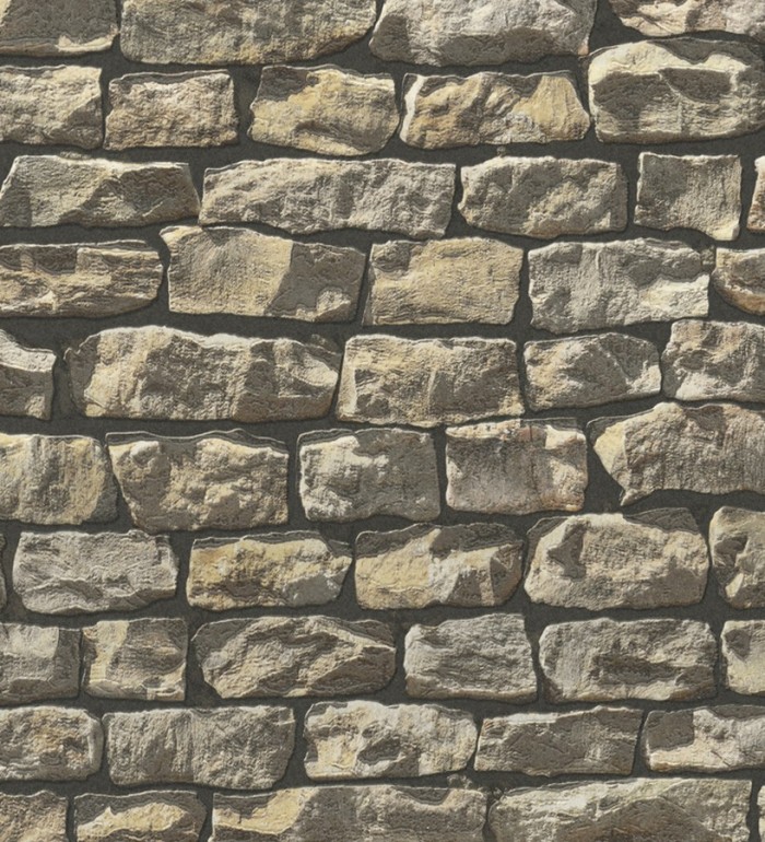 Papel pintado muro de piedra estilo rústico color marrón - Marius 453172