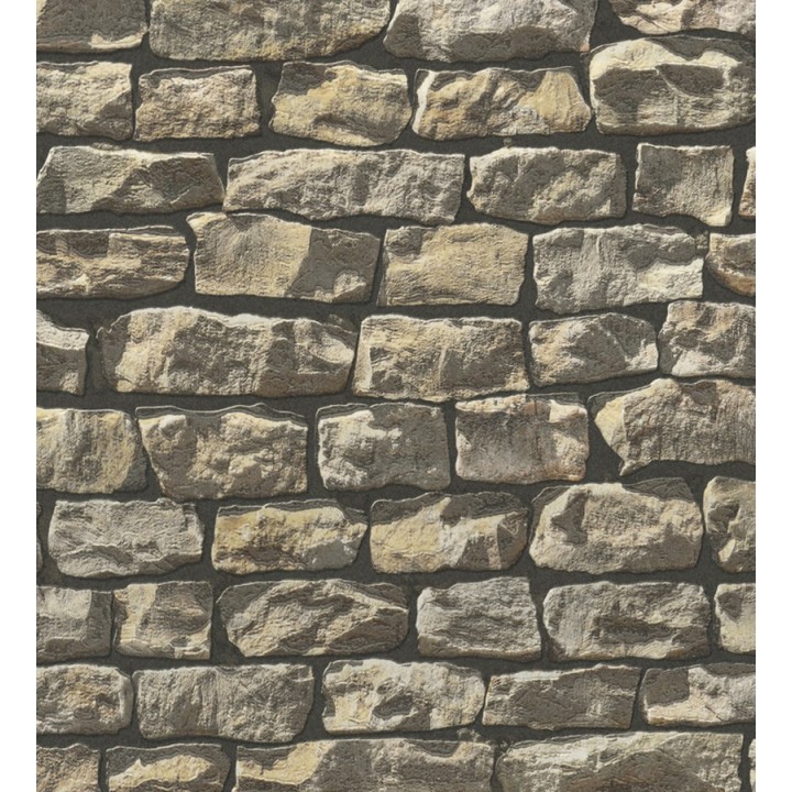 Papel pintado muro de piedra estilo rústico color marrón - Marius 453172