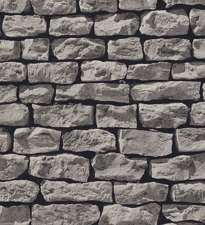 Papel pintado muro de piedra estilo rústico color gris - Marius 453173