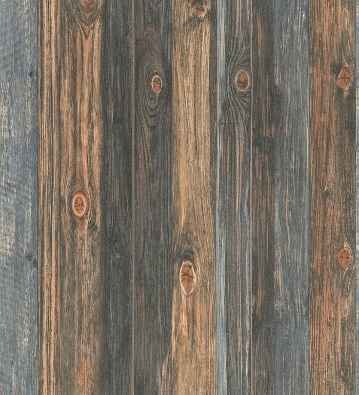 Papel pintado madera natural y azul pálido estilo rústico - Duala 453174