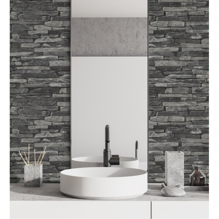 Papel pintado piedra pizarra negra superlavable vinílico - Grelon 453180