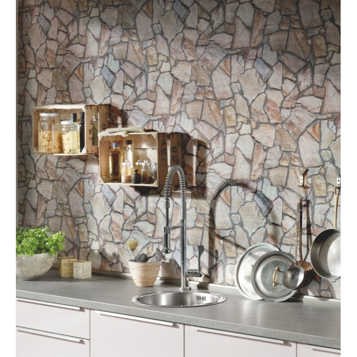 Papel pintado muro de piedra moderno superlavable vinílico - Calize 453181