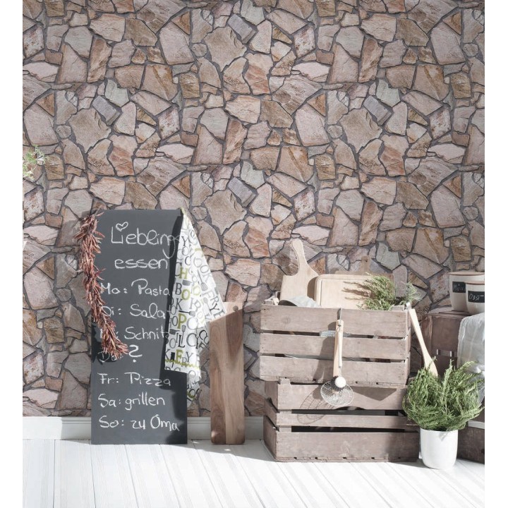 Papel pintado muro de piedra moderno superlavable vinílico - Calize 453181