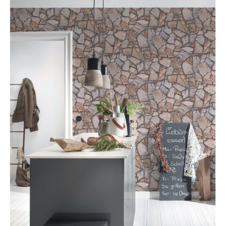 Papel pintado muro de piedra moderno superlavable vinílico - Calize 453181