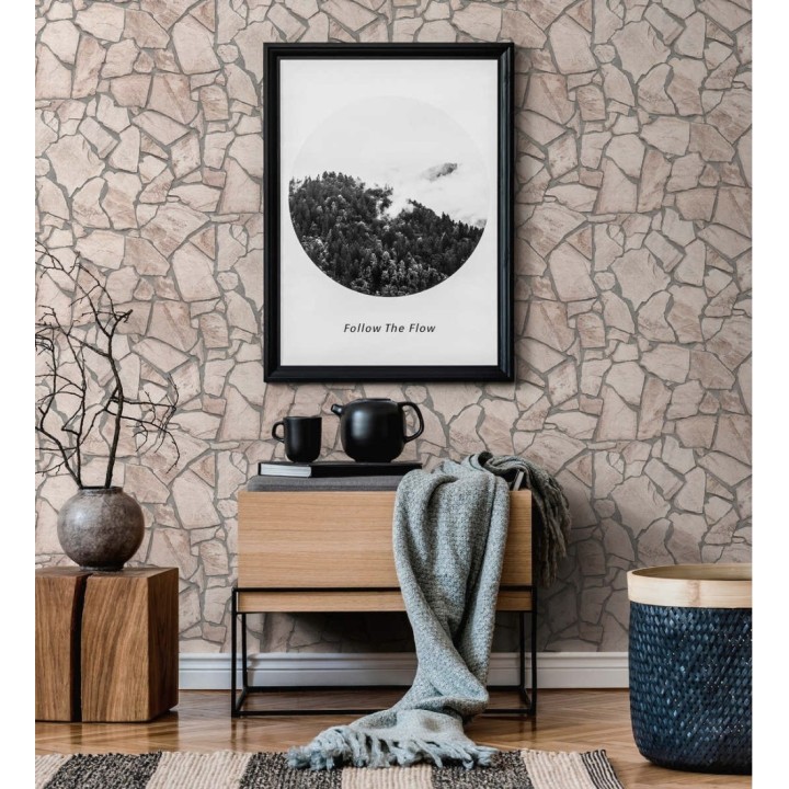 Papel pintado muro de piedra moderno superlavable vinílico - Calize 453182