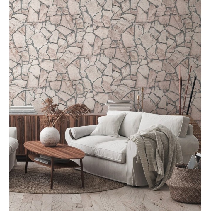 Papel pintado muro de piedra moderno superlavable vinílico - Calize 453182