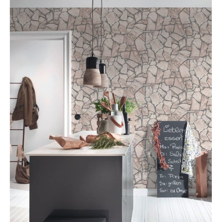 Papel pintado muro de piedra moderno superlavable vinílico - Calize 453182