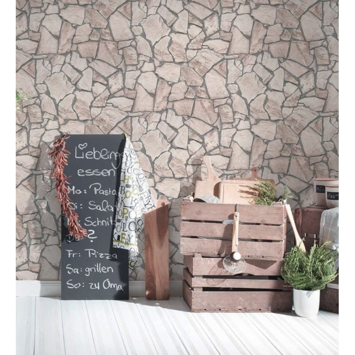 Papel pintado muro de piedra moderno superlavable vinílico - Calize 453182