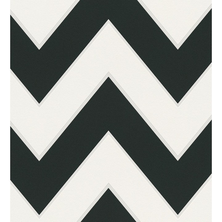 Papel pintado rayas zig zag retro blanco y negro - Spica 453306