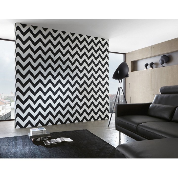 Papel pintado rayas zig zag retro blanco y negro - Spica 453306