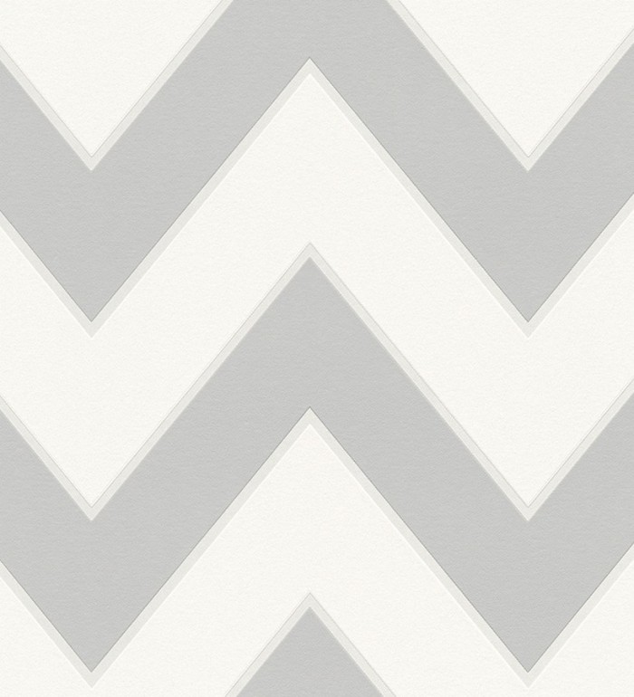 Papel pintado rayas zig zag retro grises y blancas - Spica 453310
