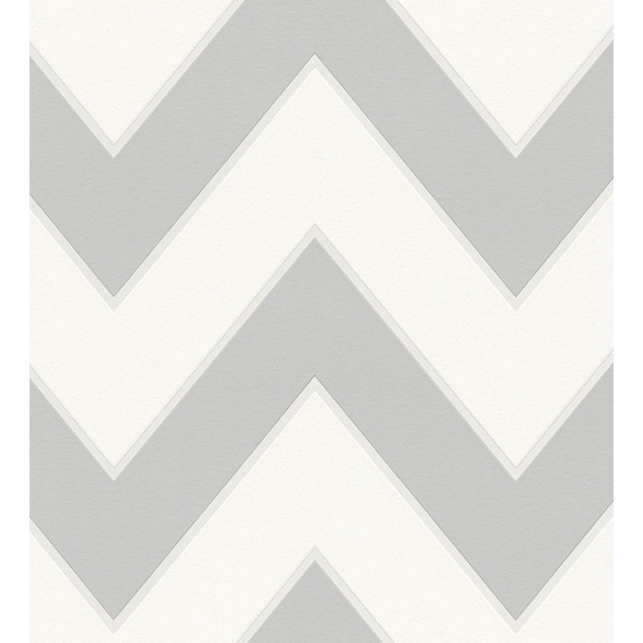 Papel pintado rayas zig zag retro grises y blancas - Spica 453310