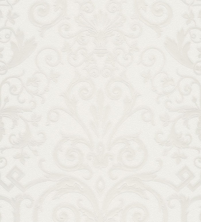 Papel pintado damasco barroco metalizado y blanco - Saltanis 453397