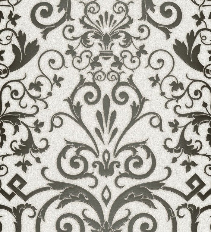 Papel pintado damasco barroco negro y blanco - Saltanis 453398
