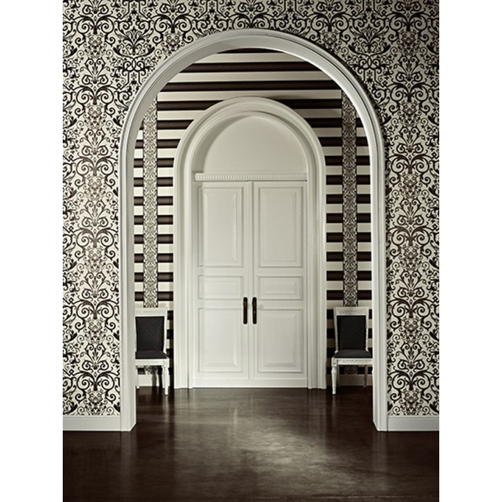 Papel pintado damasco barroco negro y blanco - Saltanis 453398