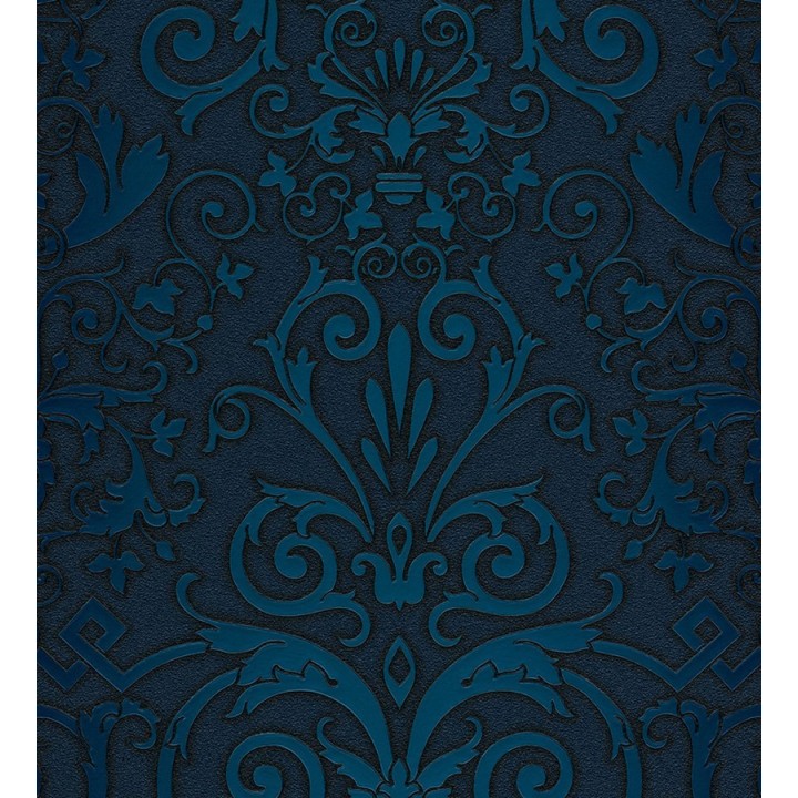 Papel pintado damasco barroco azul cobalto fondo oscuro - Saltanis 453400