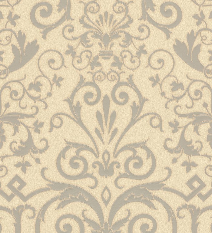 Papel pintado damasco barroco plata metalizado y tostado - Saltanis 453401