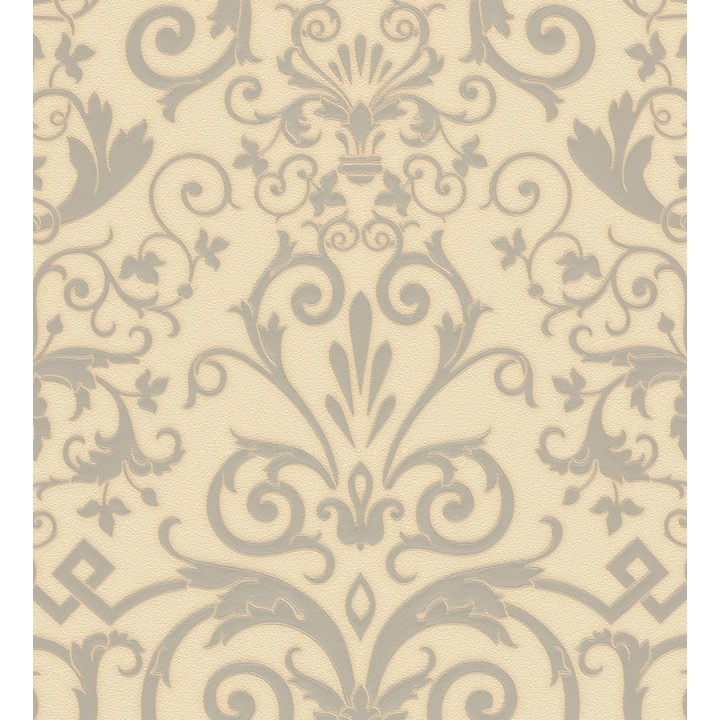 Papel pintado damasco barroco plata metalizado y tostado - Saltanis 453401