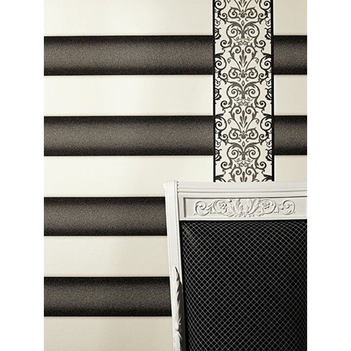 Papel pintado rayas clásicas negro metalizado y blanco - Raya Saltanis 453403