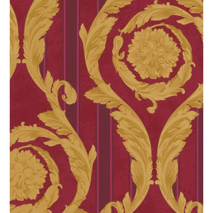 Papel pintado barroco corintio dorado con rayas rojas - Royal Palace 453417