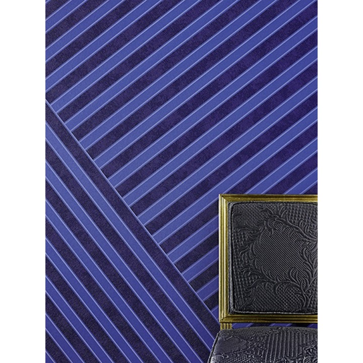 Papel pintado rayas clásicas azul pavo y azul oscuro - Raya Royal Palace 453418