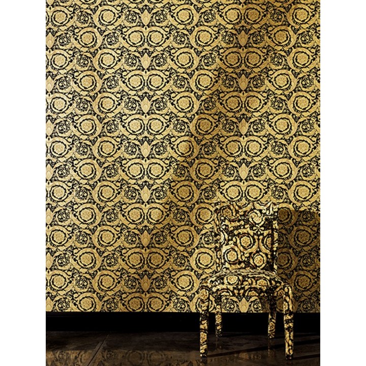 Papel pintado barroco italiano dorado fondo negro de lujo - Orsini 453431