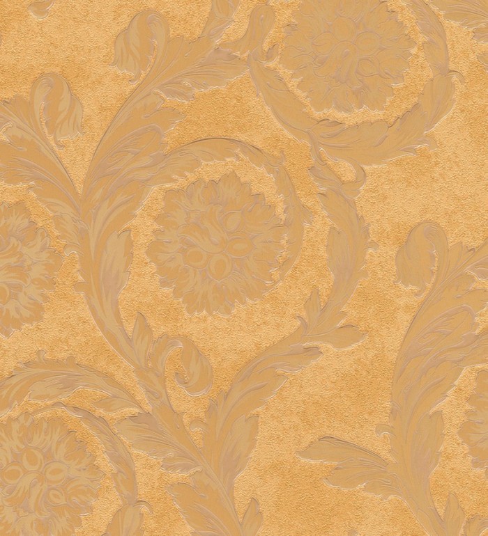 Papel pintado flores-volutas barroco cobre metalizado - Fancelli 453441