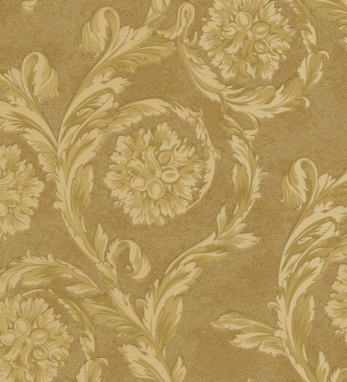 Papel pintado flores-volutas barroco dorado metalizado - Fancelli 453442