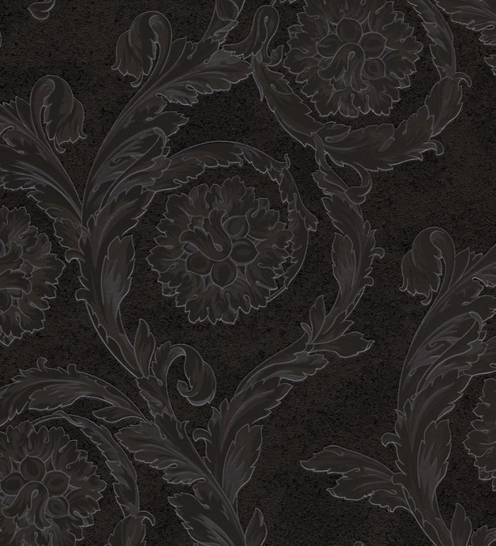 Papel pintado flores-volutas barroco negro - Fancelli 453443
