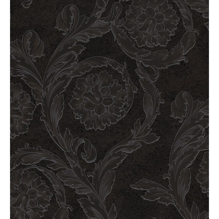 Papel pintado flores-volutas barroco negro - Fancelli 453443
