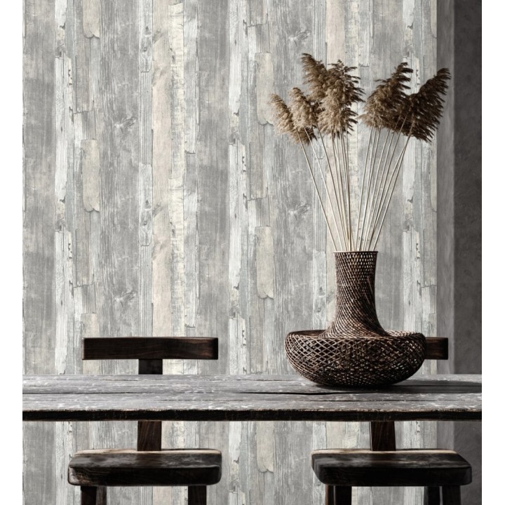 Papel pintado madera desgastada gris claro estilo rústico - Antares 453787