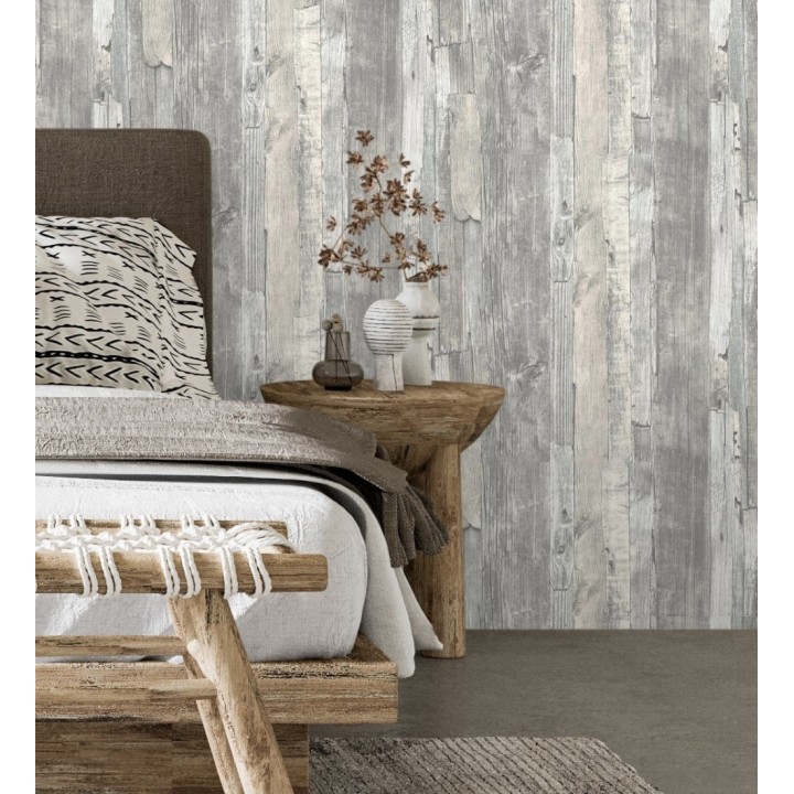 Papel pintado madera desgastada gris claro estilo rústico - Antares 453787