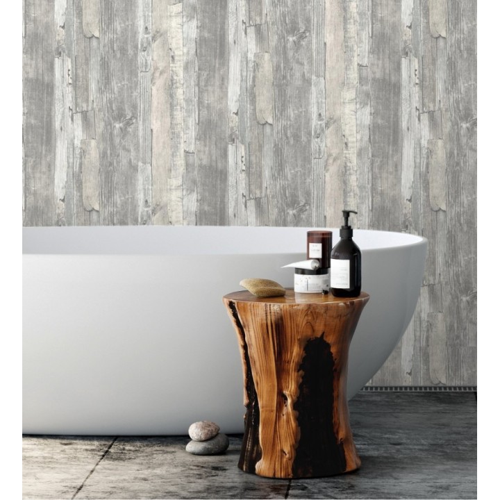Papel pintado madera desgastada gris claro estilo rústico - Antares 453787