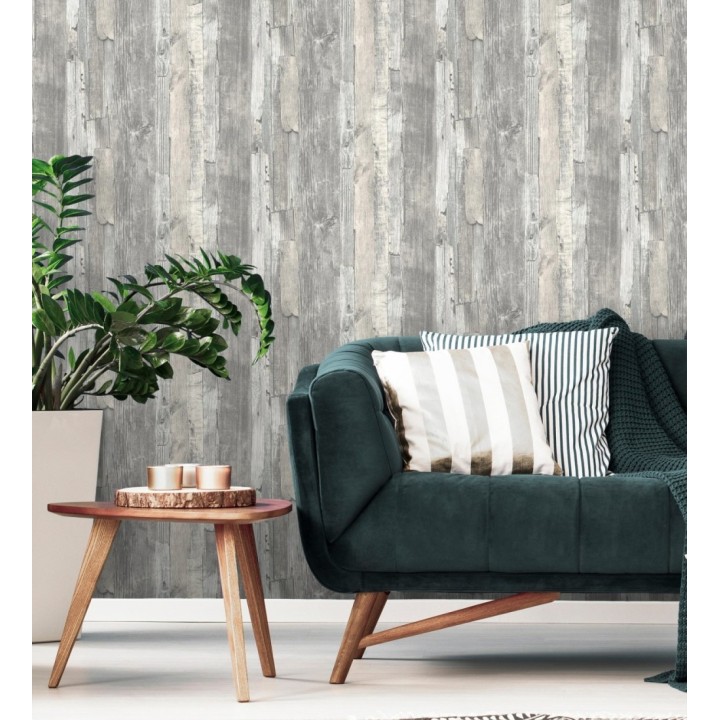 Papel pintado madera desgastada gris claro estilo rústico - Antares 453787