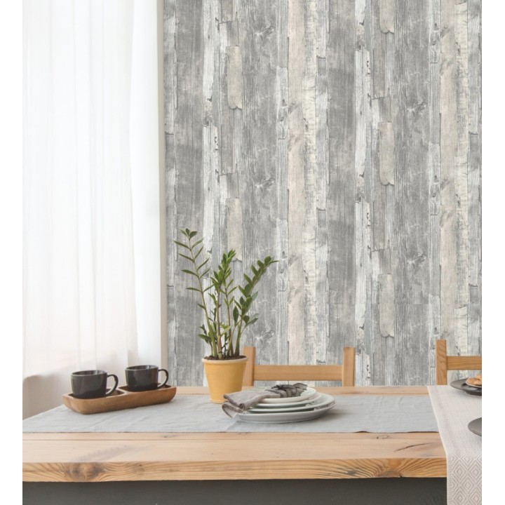 Papel pintado madera desgastada gris claro estilo rústico - Antares 453787