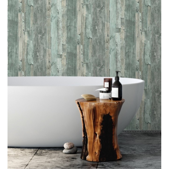 Papel pintado madera desgastada celeste turquesa estilo rústico - Antares 453788