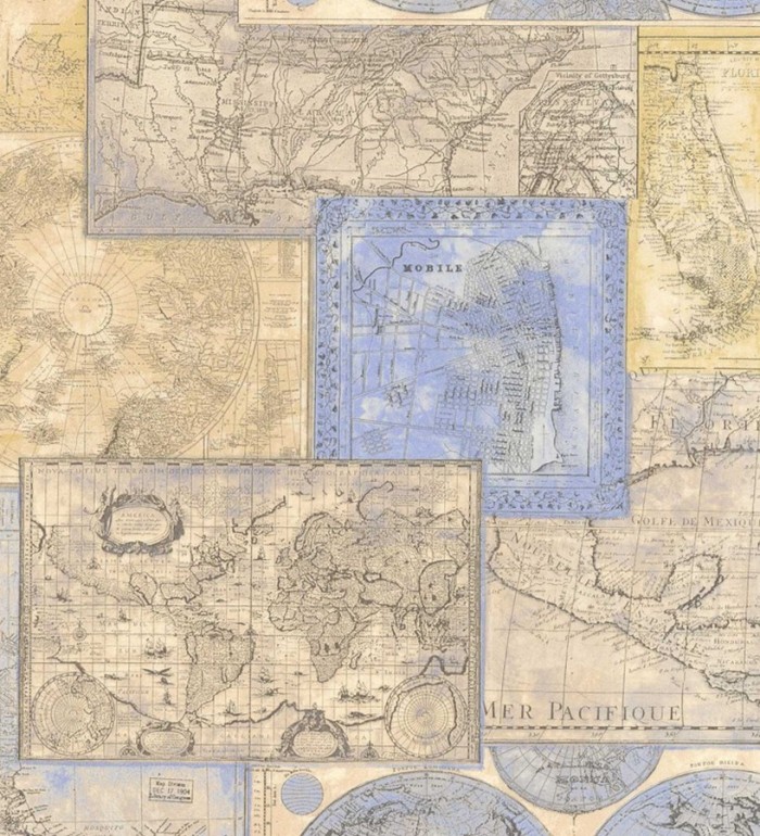 Papel pintado collage de mapas cartográficos vintage - Pacifique 453833