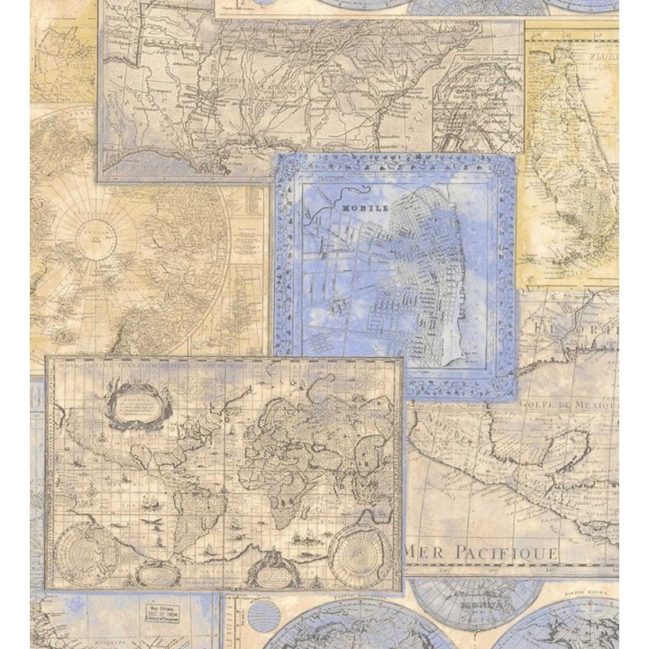 Papel pintado collage de mapas cartográficos vintage - Pacifique 453833