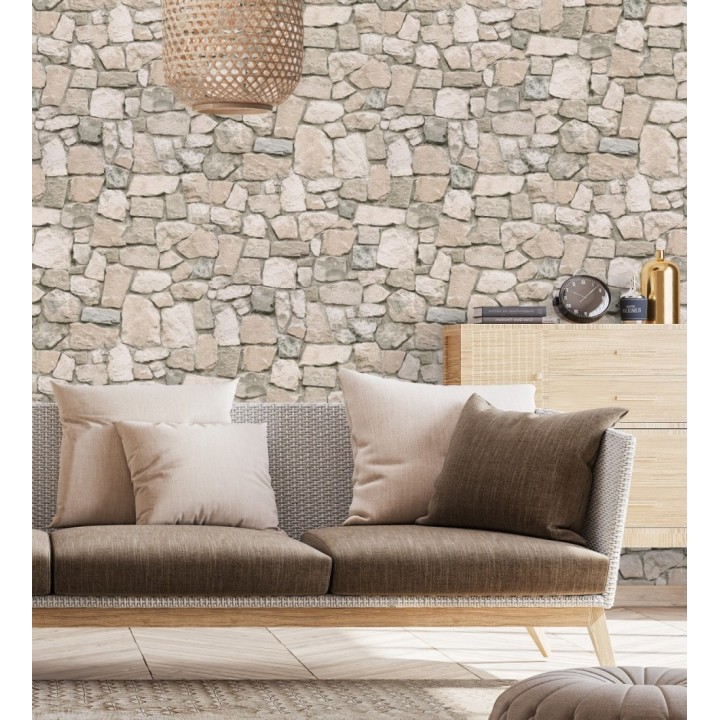 Papel pintado muro de piedra rústico claro - Salonio 453841