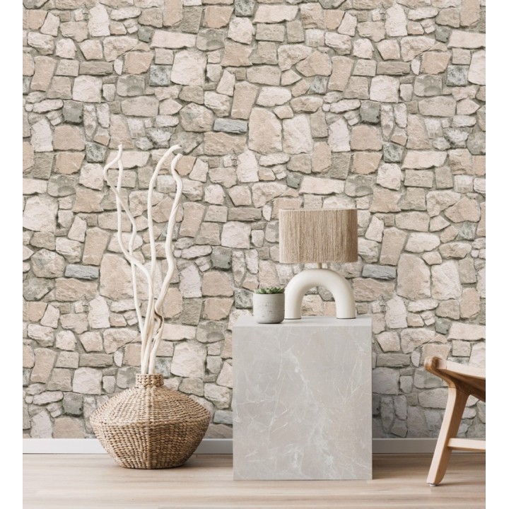 Papel pintado muro de piedra rústico claro - Salonio 453841
