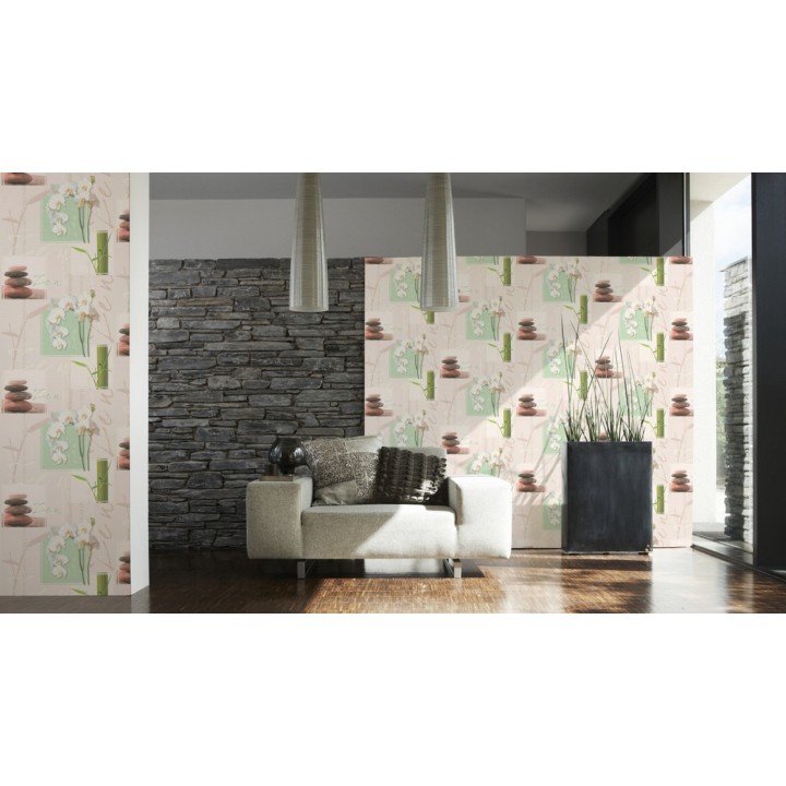Papel pintado japonés orquídeas y cañas de bambú - Kyoka 453853