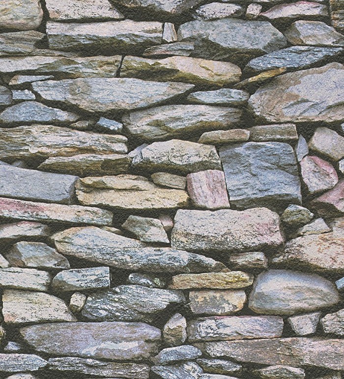 Papel pintado muro de piedra rústico campestre multicolor - Plauto 453867