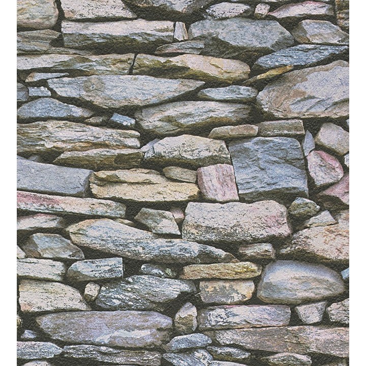 Papel pintado muro de piedra rústico campestre multicolor - Plauto 453867