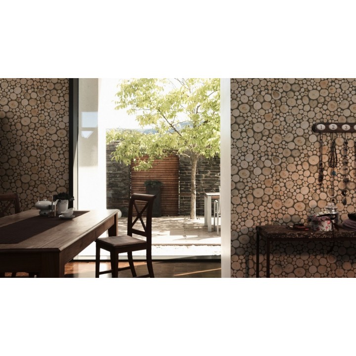 Papel pintado imitación troncos de madera estilo rústico - Orzán 453875