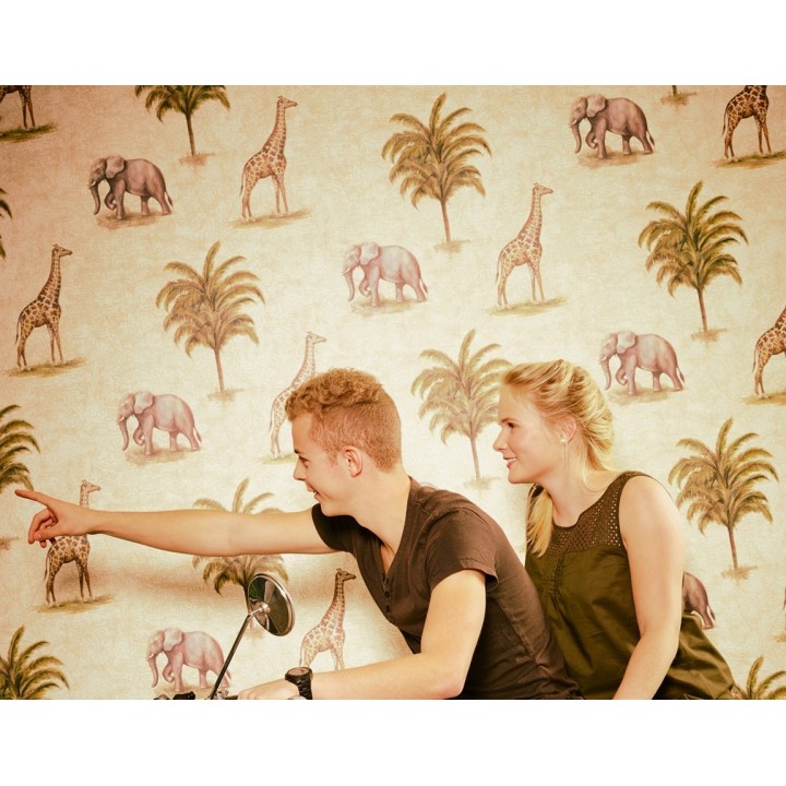 Papel pintado jirafas y elefantes de safari africano - Elephas 453891